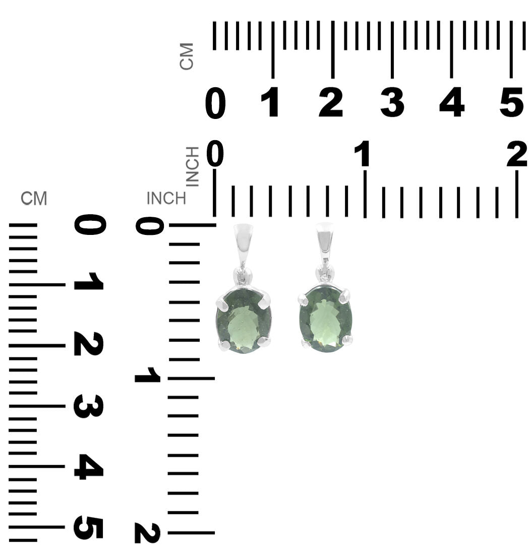Starborn Oval Faceted Moldavite Prong Set Pendant in Sterling Silver - Large
