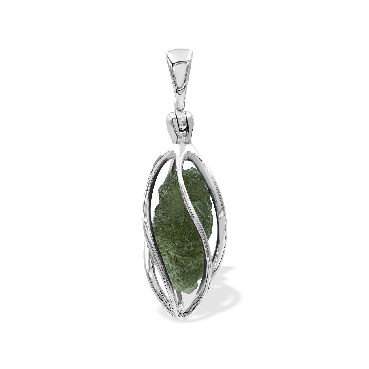 Starborn Natural Moldavite Narrow 5-Spiral Cage Pendant in Sterling Silver