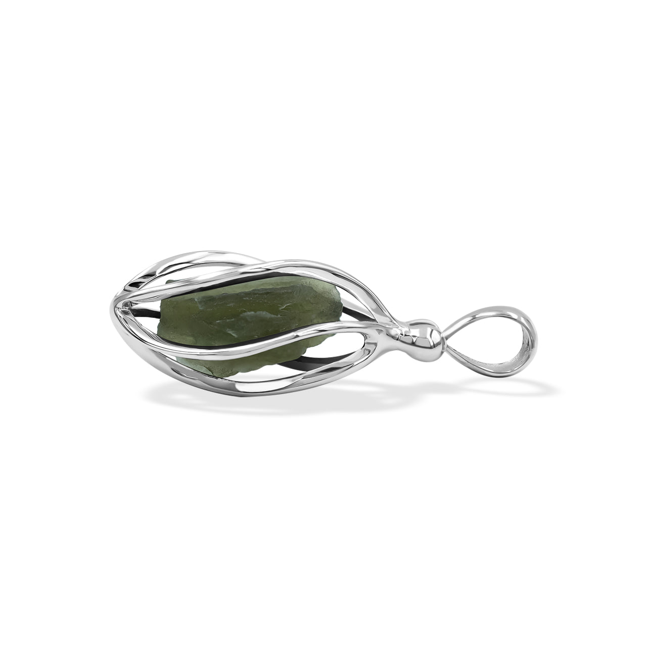Starborn Natural Moldavite Narrow 5-Spiral Cage Pendant in Sterling Silver