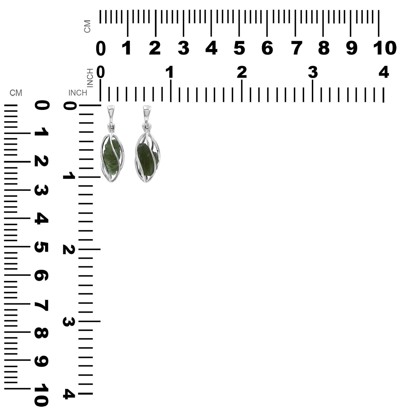 Starborn Natural Moldavite Narrow 5-Spiral Cage Pendant in Sterling Silver