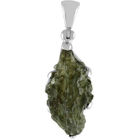 Starborn Natural Rough Moldavite Prong Set Pendant in Sterling Silver (12-15ct)