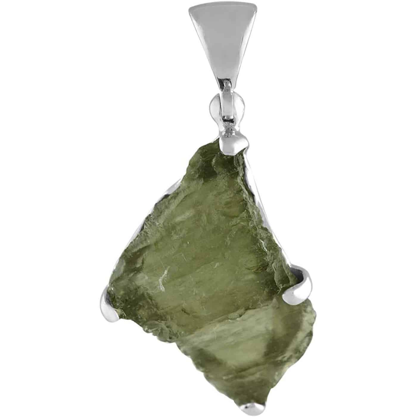 Starborn Natural Rough Moldavite Prong Set Pendant in Sterling Silver (12-15ct)
