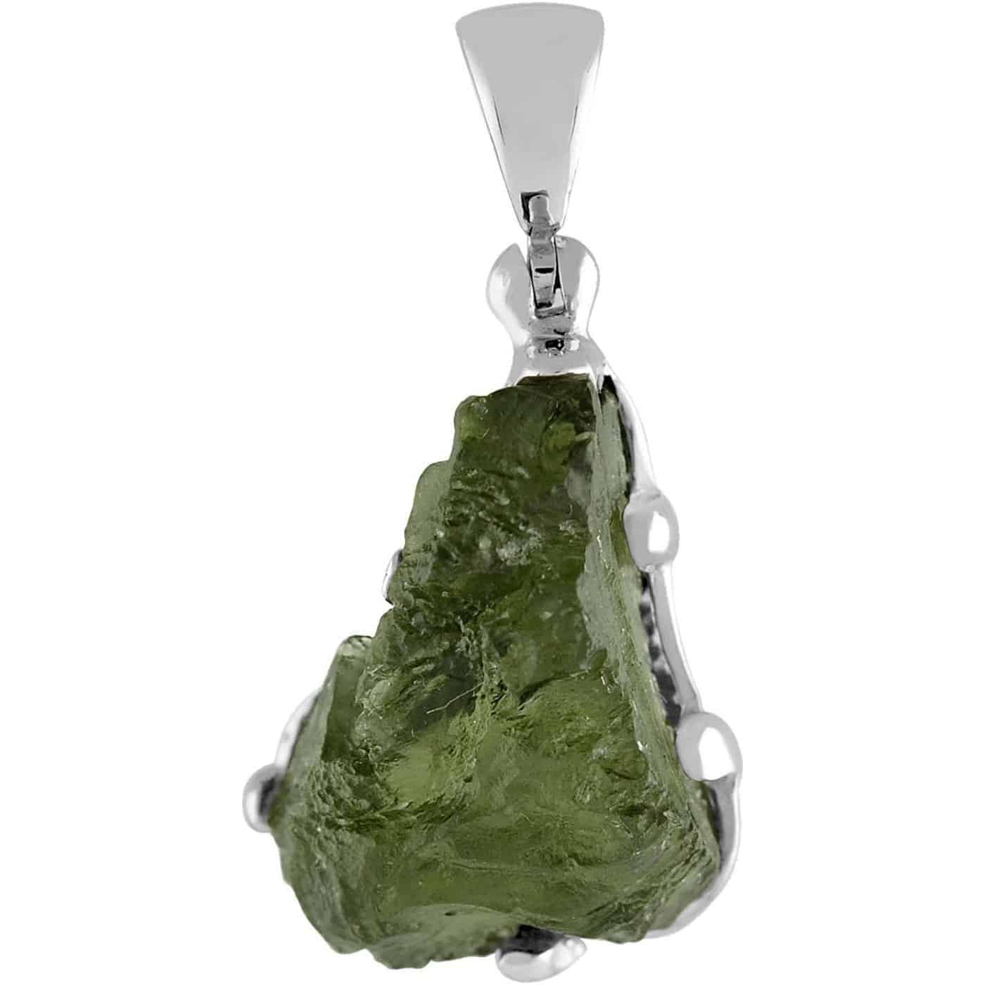 Starborn Natural Rough Moldavite Prong Set Pendant in Sterling Silver (12-15ct)
