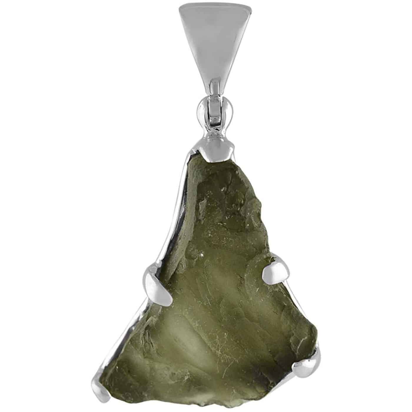Starborn Natural Rough Moldavite Prong Set Pendant in Sterling Silver (12-15ct)