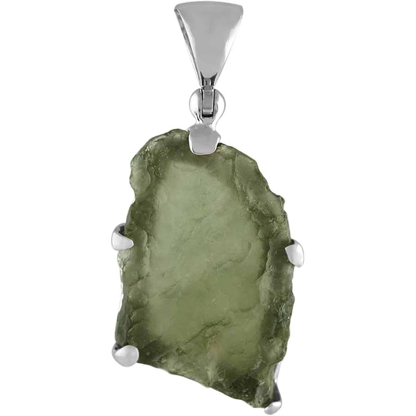 Starborn Natural Rough Moldavite Prong Set Pendant in Sterling Silver (12-15ct)