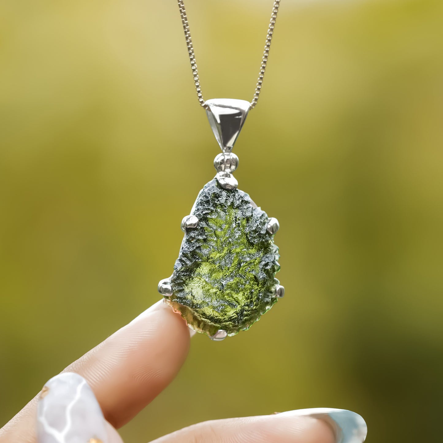 Starborn Natural Rough Moldavite Prong Set Pendant in Sterling Silver (15-20ct)