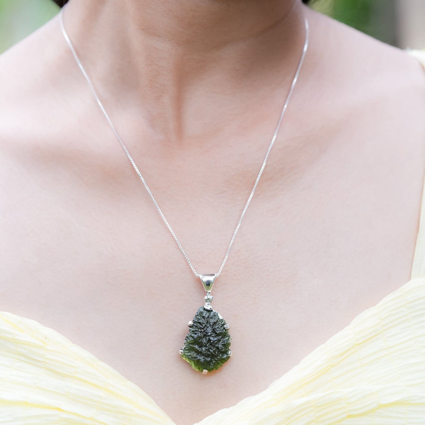 Starborn Natural Rough Moldavite Prong Set Pendant in Sterling Silver (15-20ct)