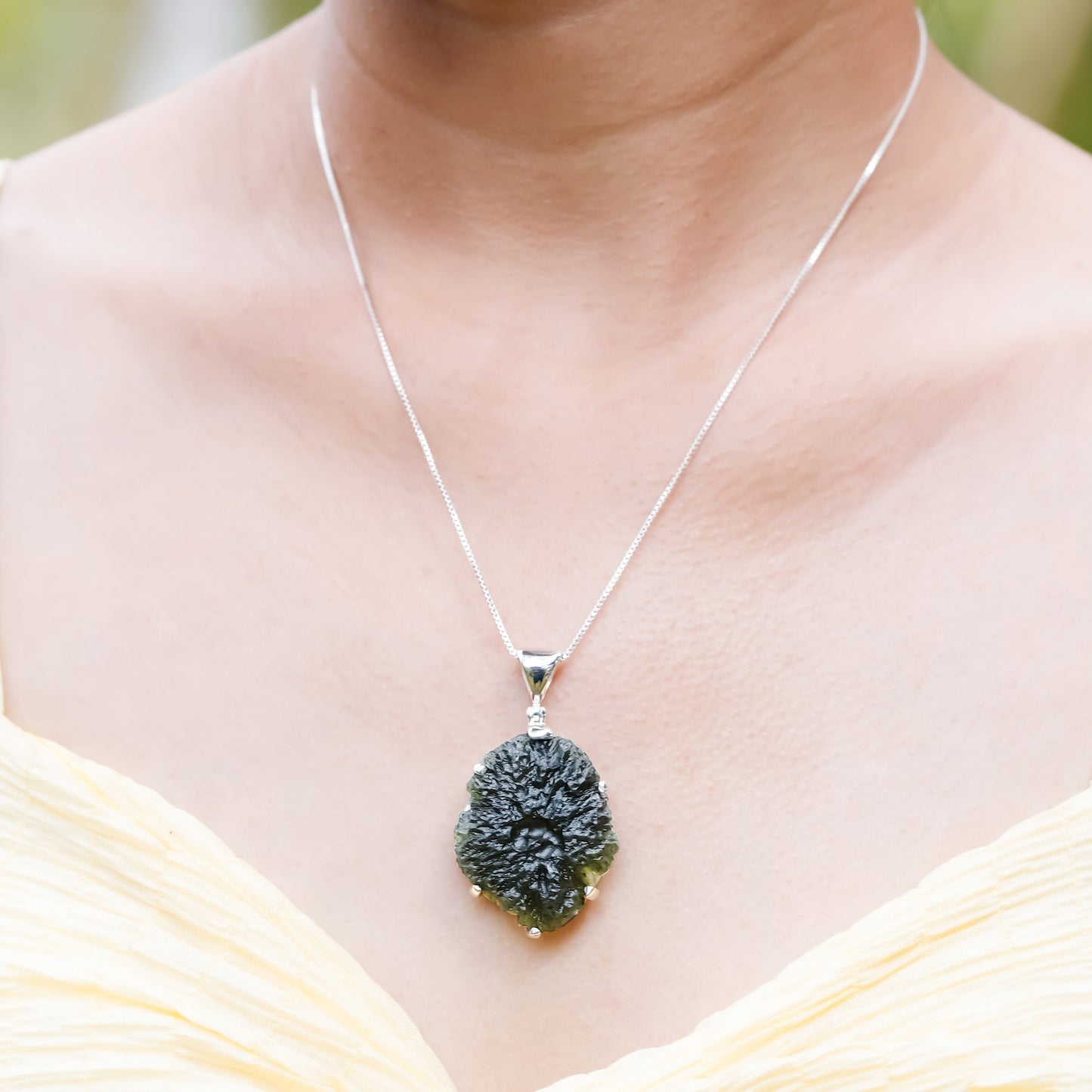 Starborn Natural Rough Moldavite Prong Set Pendant in Sterling Silver (30-39ct)