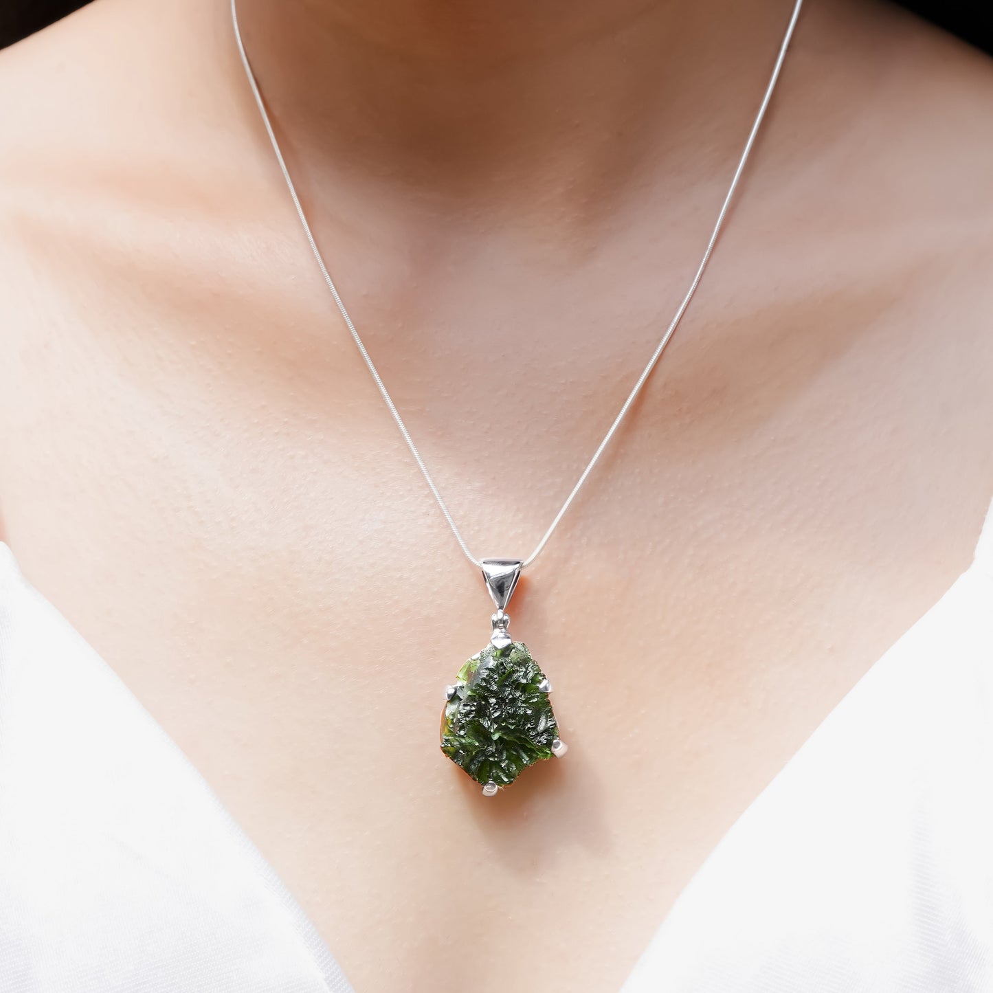 Starborn Natural Rough Moldavite Prong Set Pendant in Sterling Silver (20-30ct)