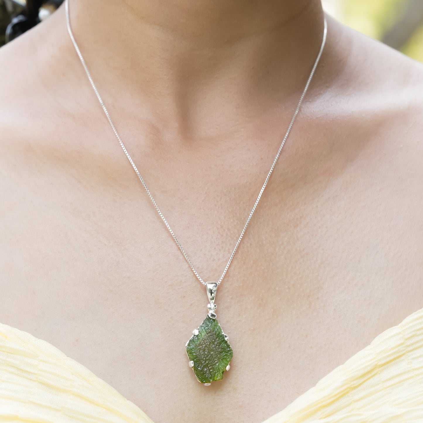 Starborn Natural Rough Moldavite Prong Set Pendant in Sterling Silver (7-11ct)