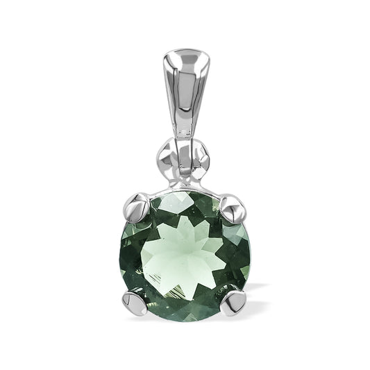 Starborn Faceted Round-Shaped Moldavite Pendant in Fine Sterling Silver