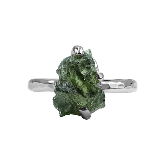 Starborn Genuine Moldavite Ring in Sterling Silver (4-6 ct)