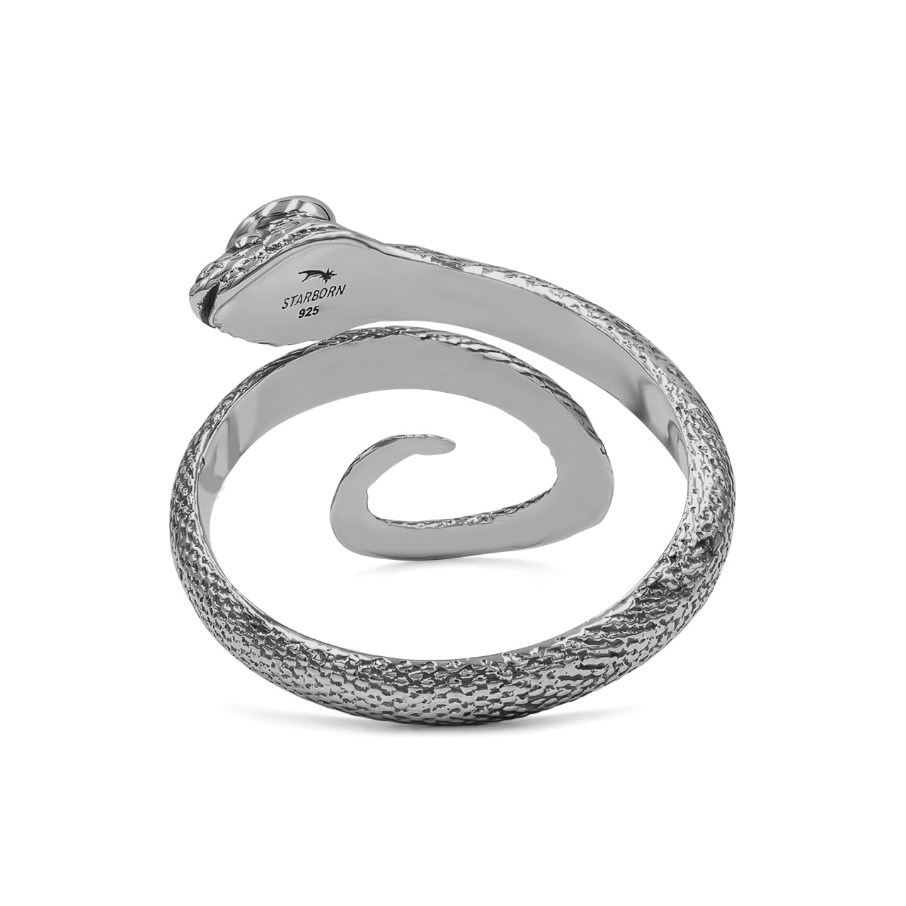 Starborn Coiled Snake Ring with Faceted Moldavite in Sterling Silver