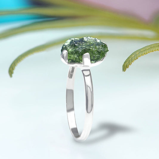 Starborn Genuine Moldavite Ring in Sterling Silver (1-2 ct)