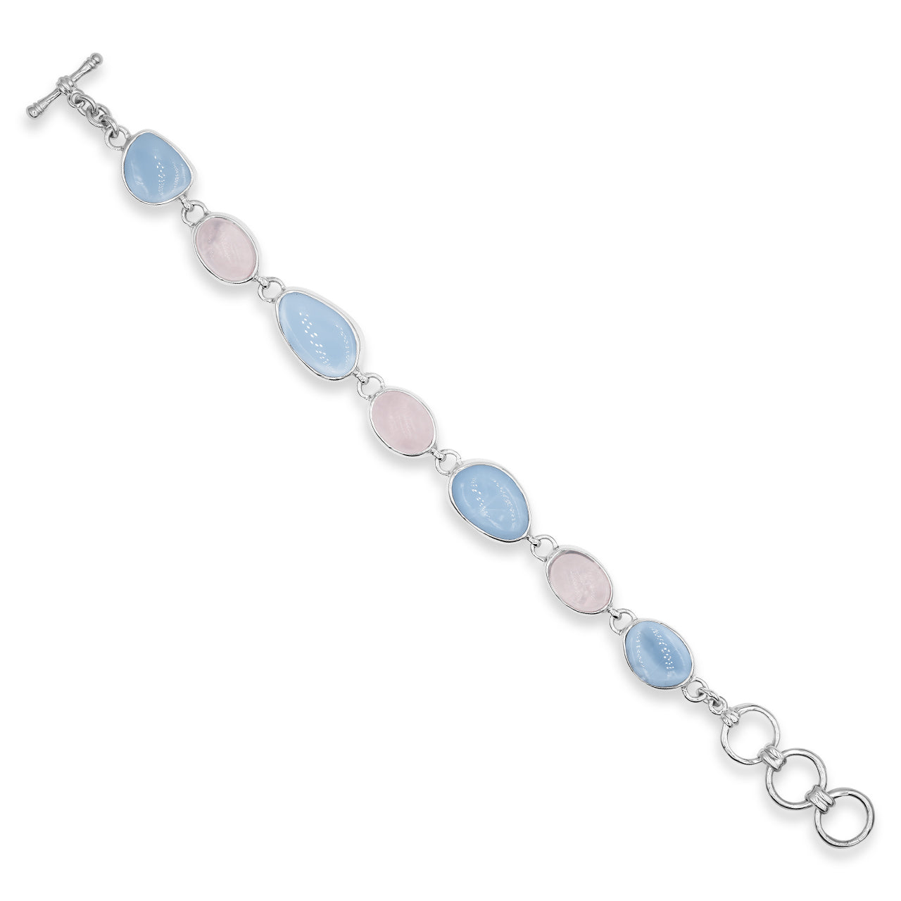 Starborn Blue Opal and Rose Quartz Bracelet in Fine Sterling Silver