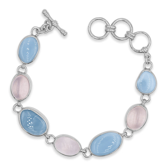 Starborn Blue Opal and Rose Quartz Bracelet in Fine Sterling Silver