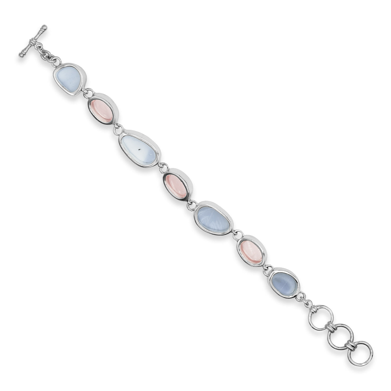 Starborn Blue Opal and Rose Quartz Bracelet in Fine Sterling Silver