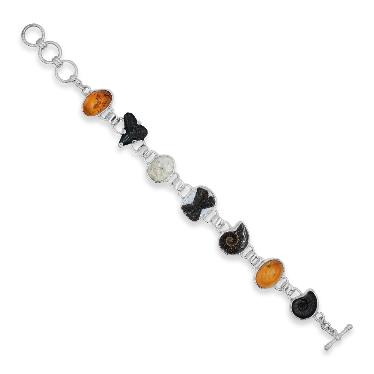 Starborn Mixed Fossils Flat Link Bracelet in Sterling Silver