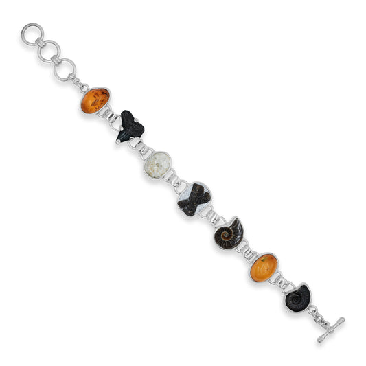 Starborn Mixed Fossils Flat Link Bracelet in Sterling Silver