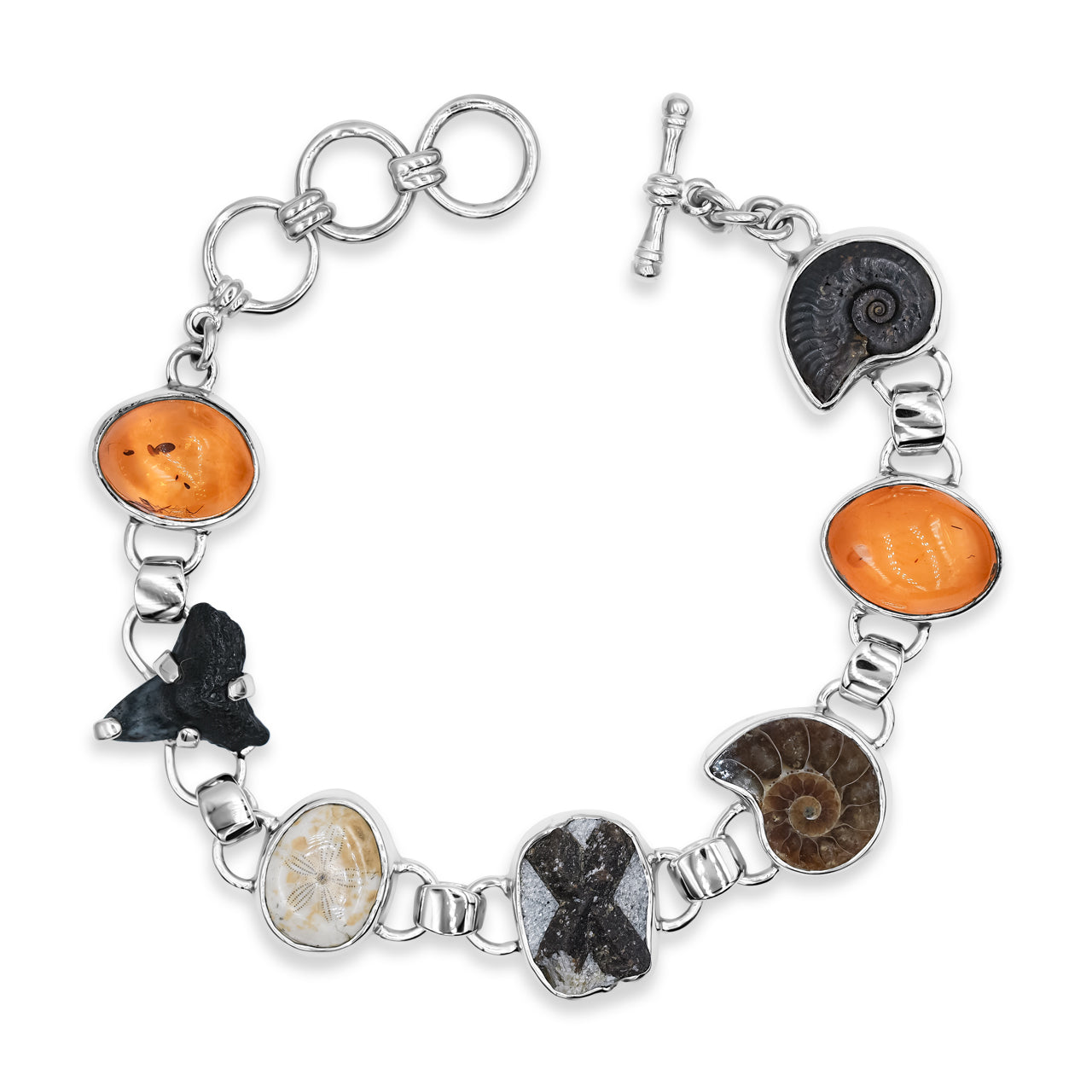 Starborn Mixed Fossils Flat Link Bracelet in Sterling Silver