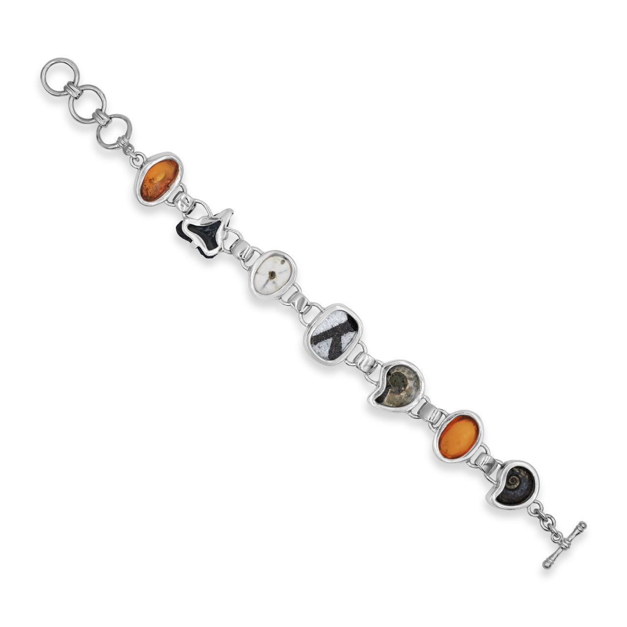 Starborn Mixed Fossils Flat Link Bracelet in Sterling Silver