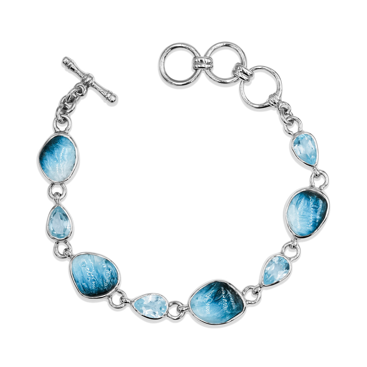Starborn Blue Ice Glacierite and Blue Topaz Bracelet in Sterling Silver