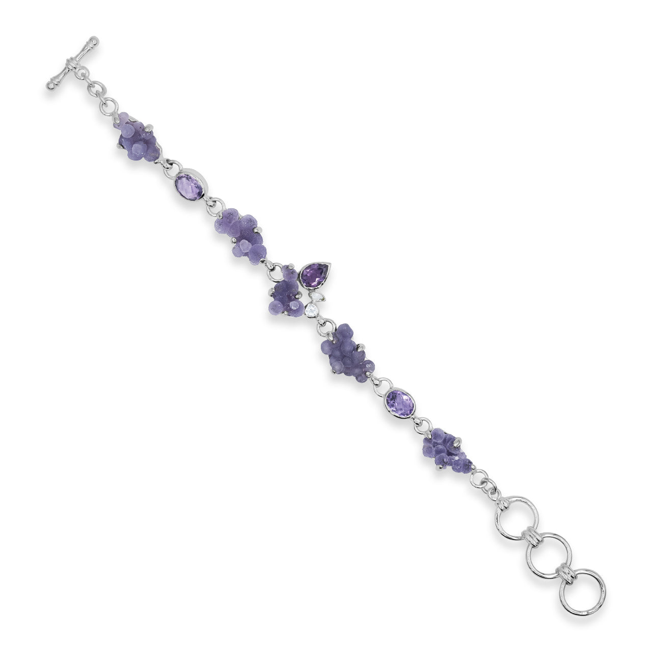 Starborn Amethyst, Grape Chalcedony and White Topaz Bracelet in Sterling Silver