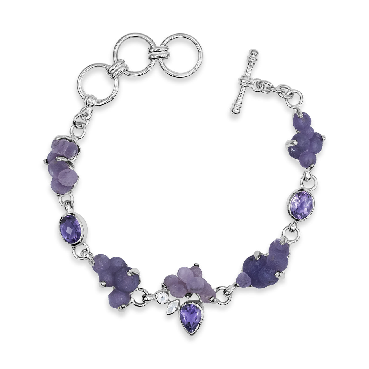 Starborn Amethyst, Grape Chalcedony and White Topaz Bracelet in Sterling Silver