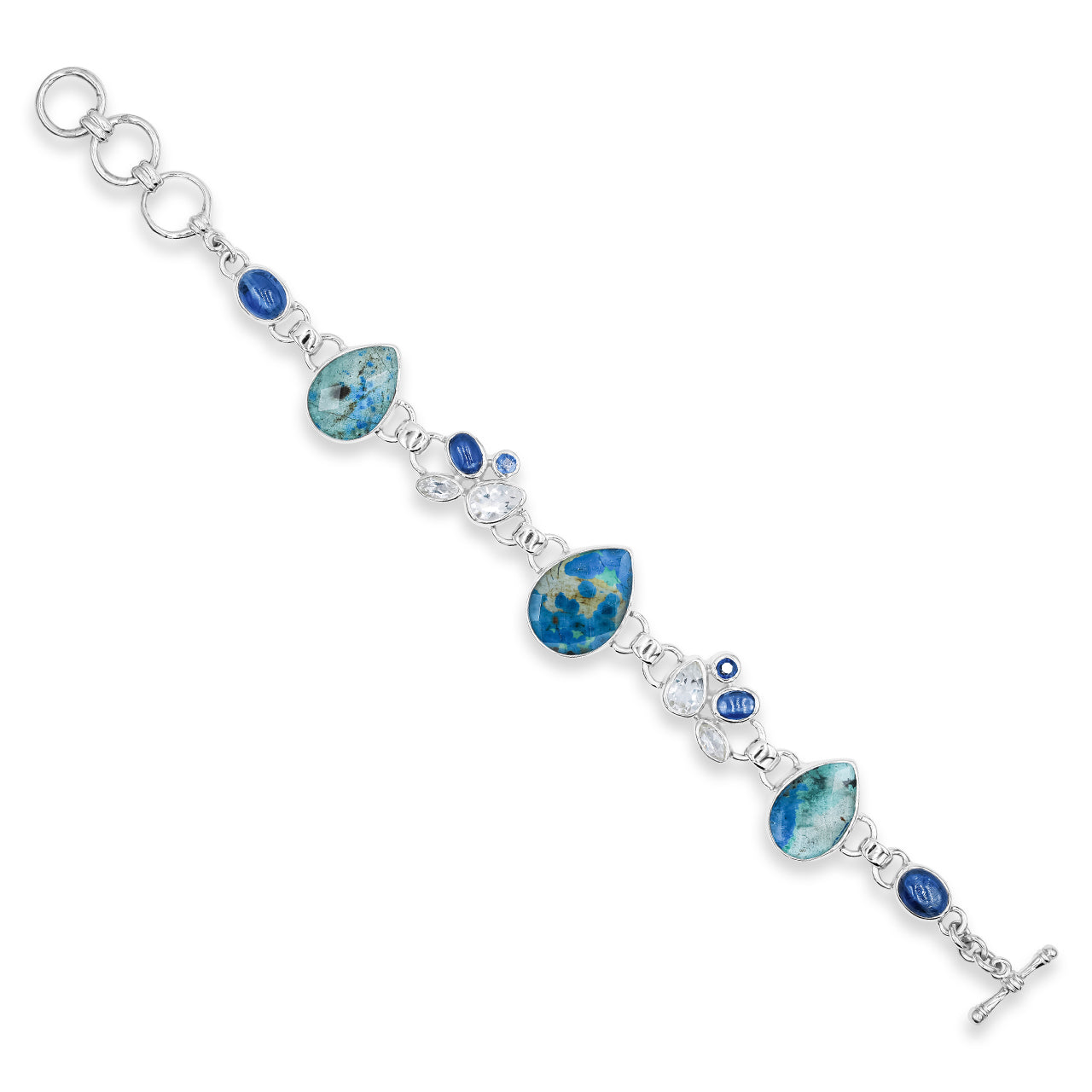 Starborn Azurite Malachite, Kyanite and White Topaz Bracelet in Sterling Silver