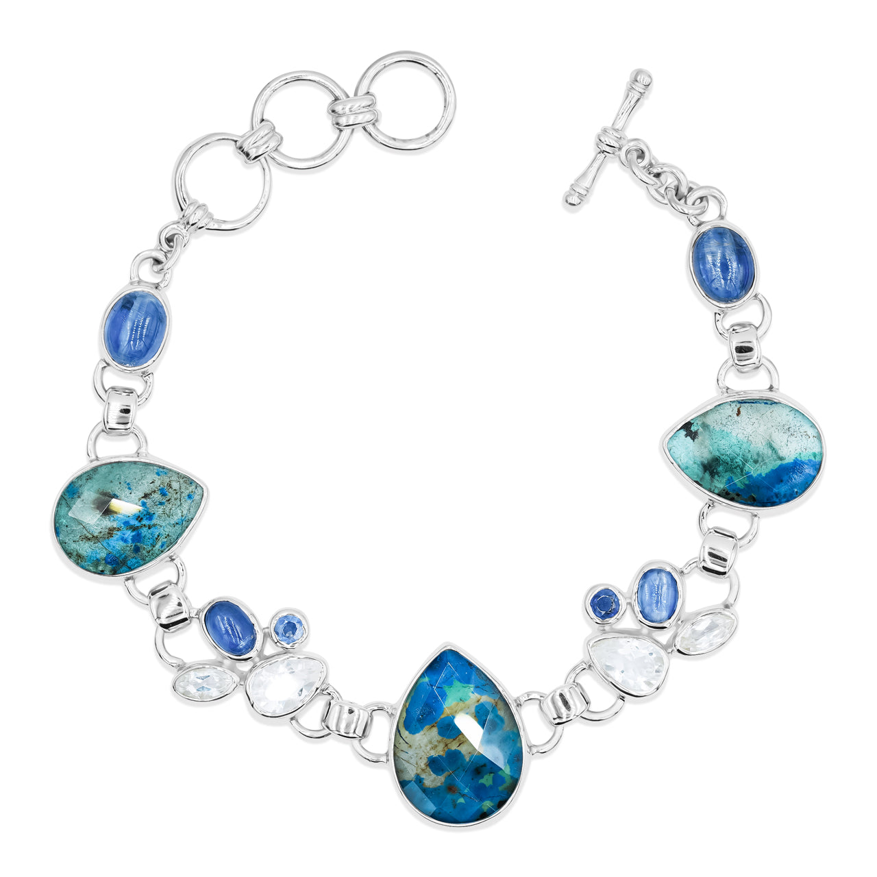 Starborn Azurite Malachite, Kyanite and White Topaz Bracelet in Sterling Silver