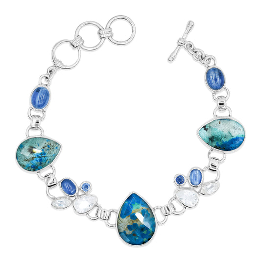 Starborn Azurite Malachite, Kyanite and White Topaz Bracelet in Sterling Silver