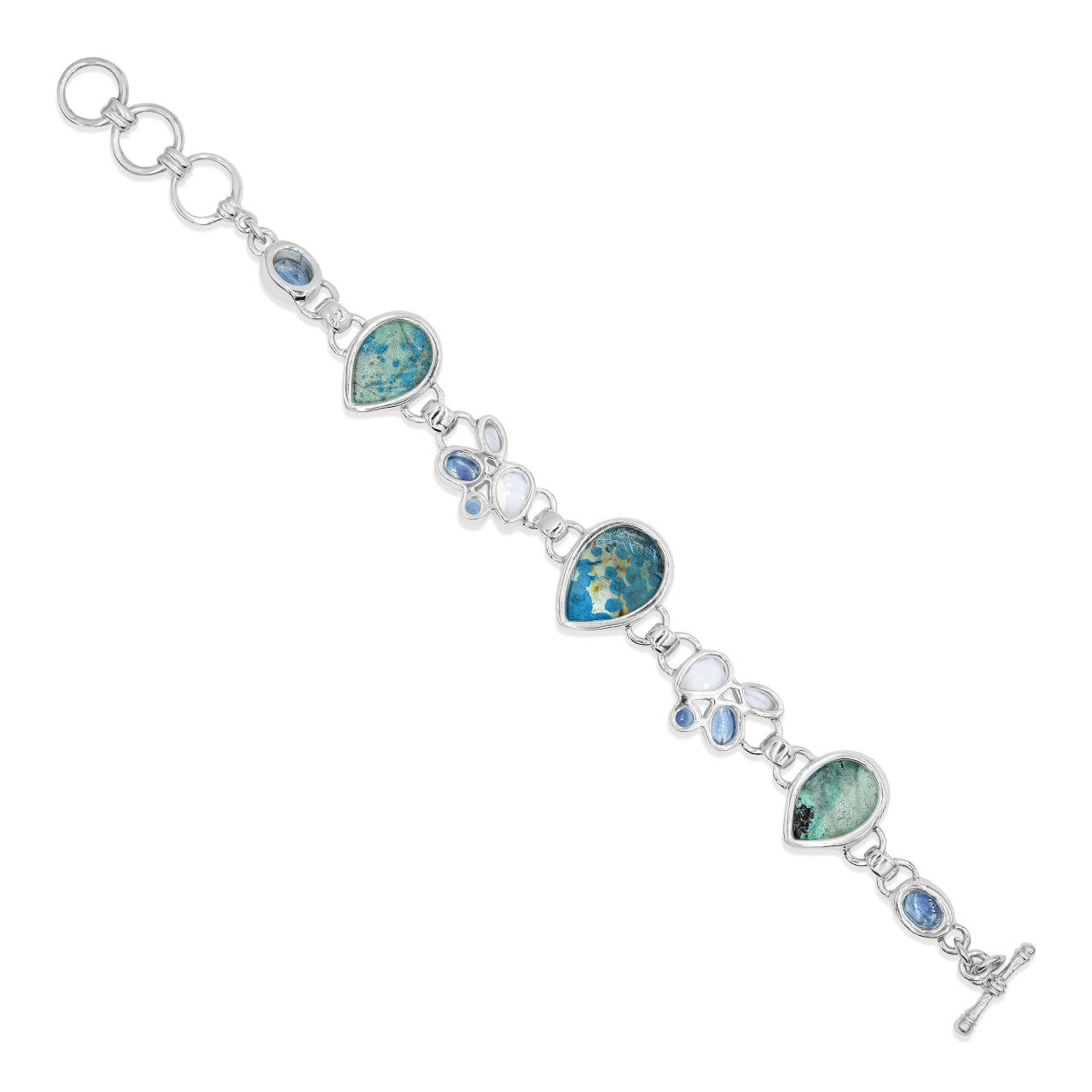 Starborn Azurite Malachite, Kyanite and White Topaz Bracelet in Sterling Silver