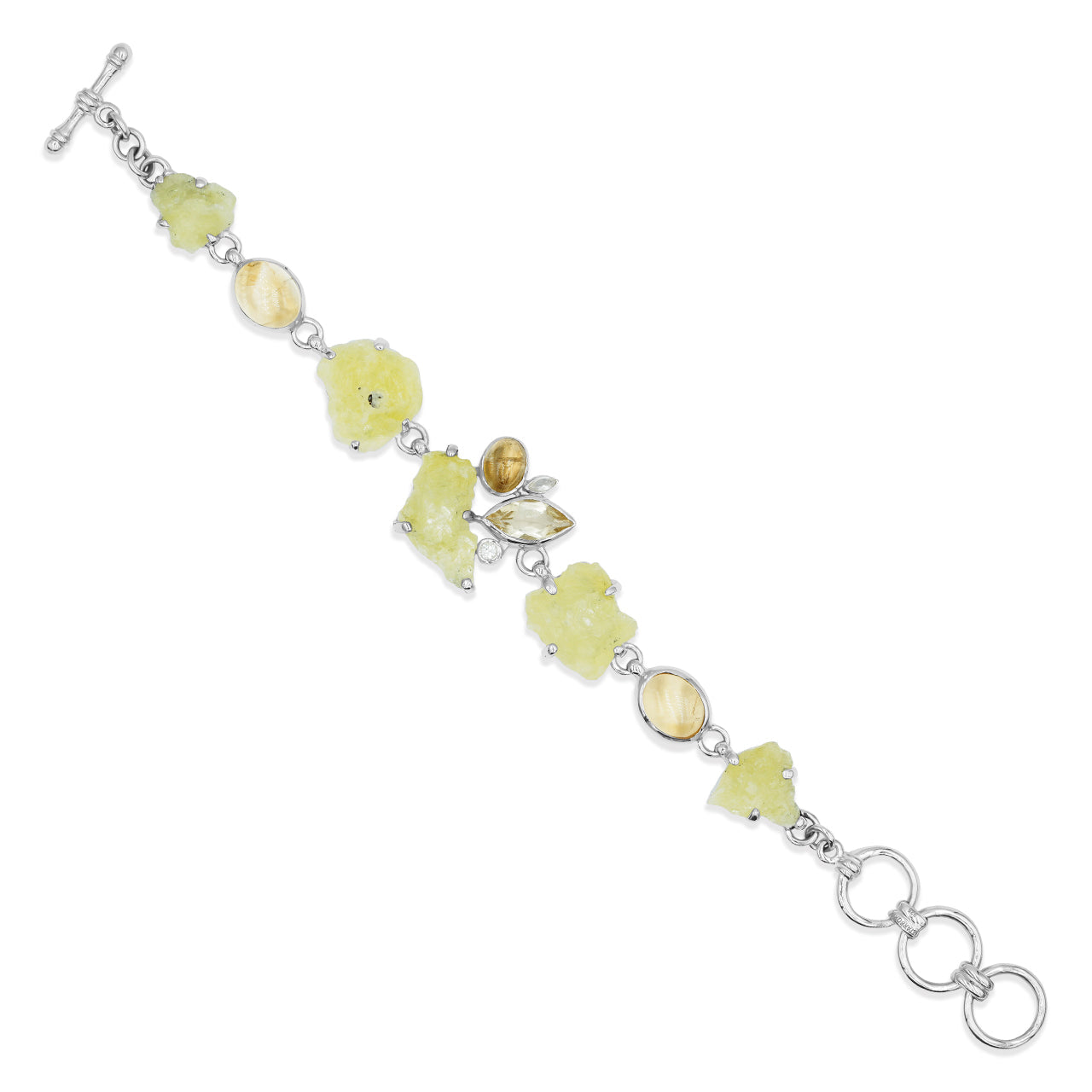 Starborn Citrine, Brucite, and White Topaz Bracelet in Sterling Silver