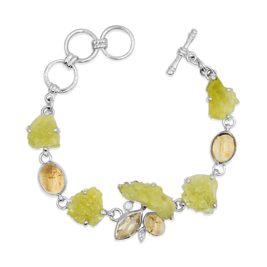 Starborn Citrine, Brucite, and White Topaz Bracelet in Sterling Silver