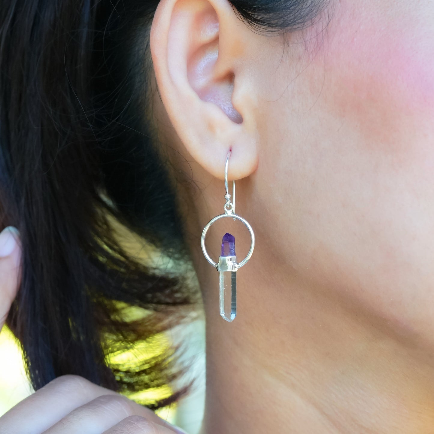 Starborn Quartz Crystal with Vera Cruz Amethyst Earring in Sterling Silver