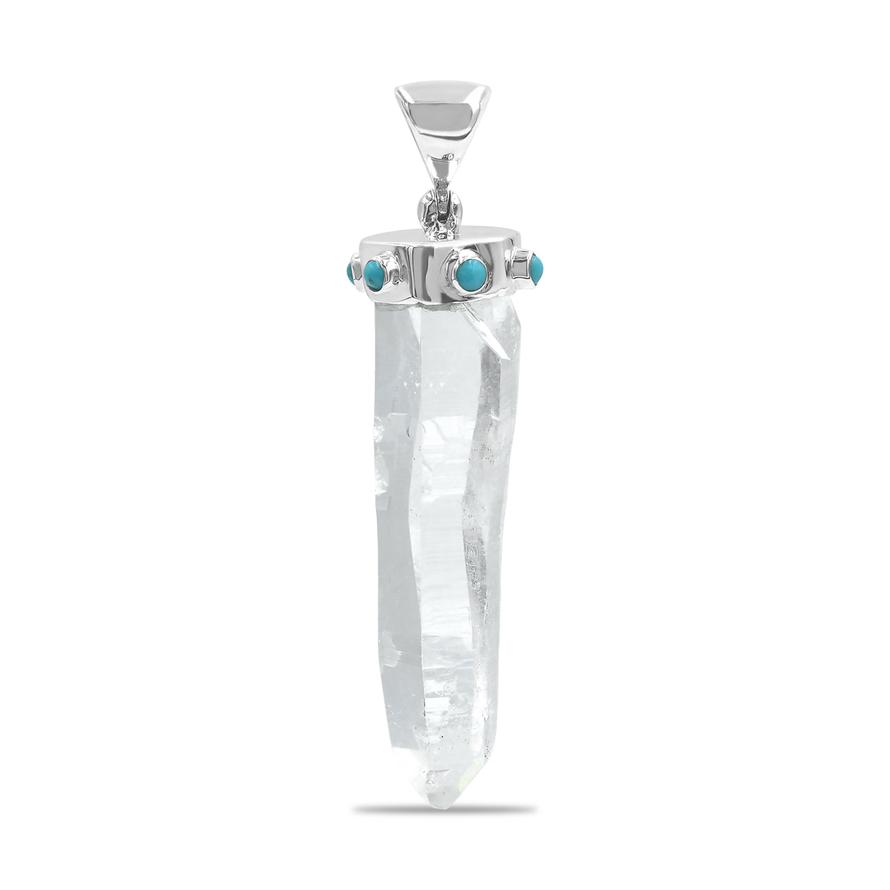 Starborn Laser Quartz Crystal and Campitos Turquoise Pendant in Sterling Silver