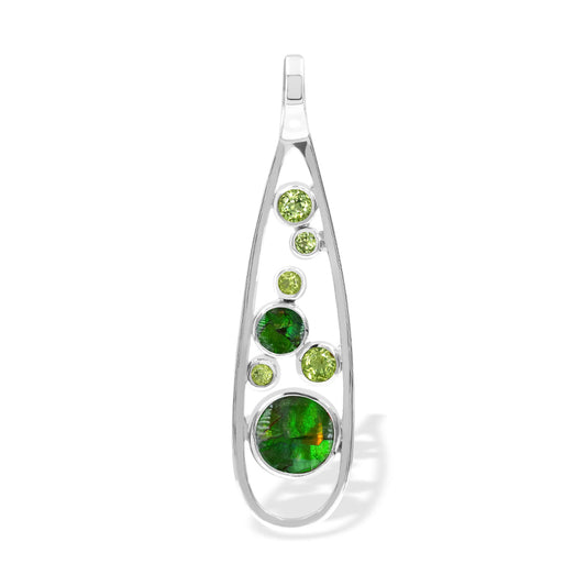 Starborn Ammolite and Faceted Peridot Pendant in Sterling Silver