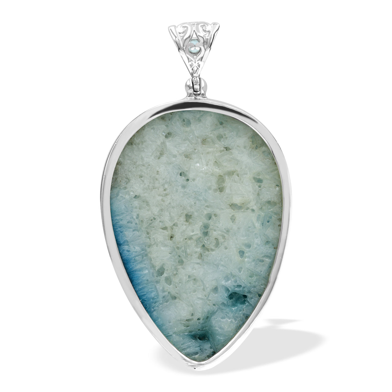 Starborn Carved Blue Ice Glacierite Dragon Pear Pendant in Sterling Silver