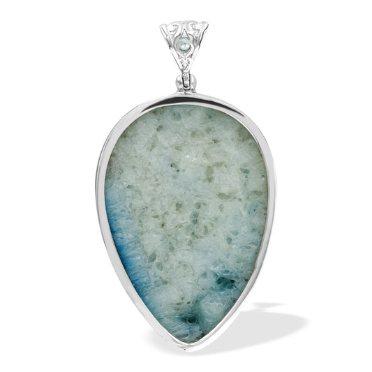 Starborn Carved Blue Ice Glacierite Dragon Pear Pendant in Sterling Silver