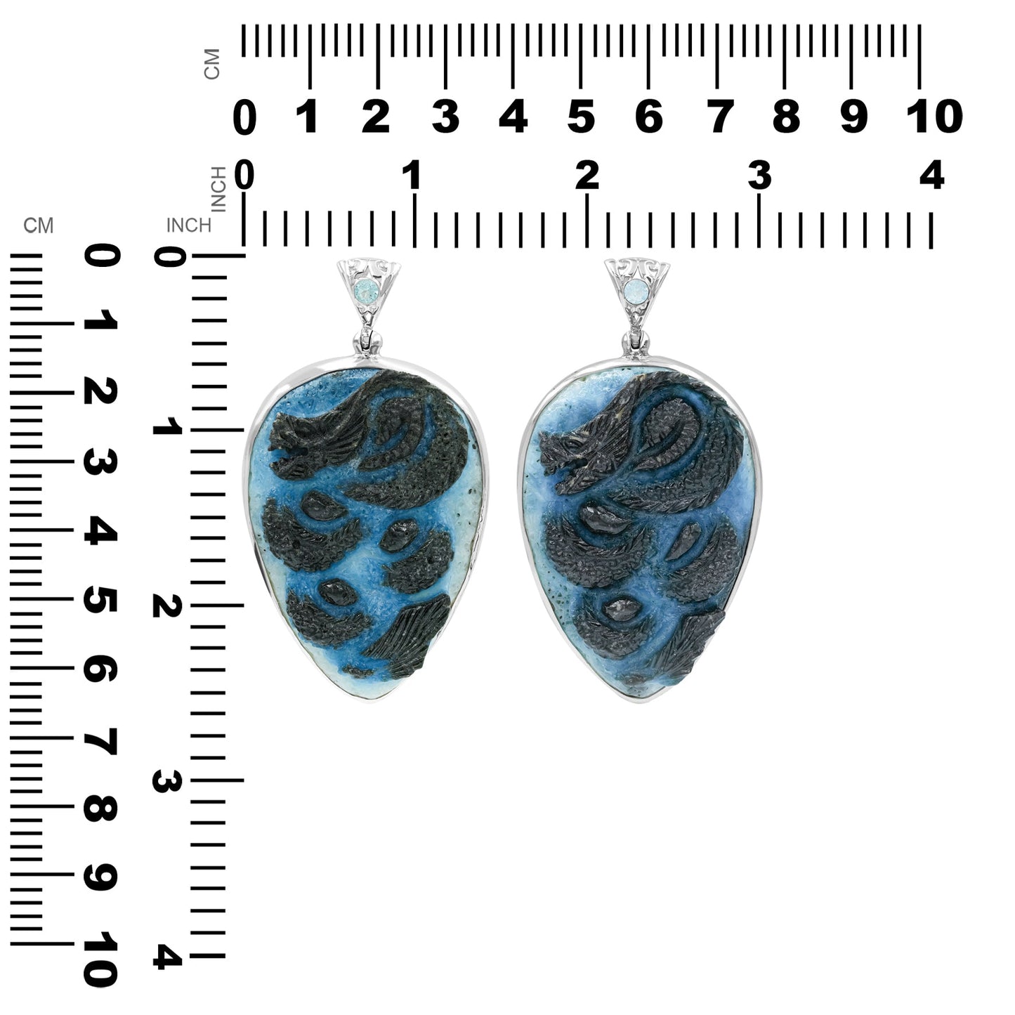 Starborn Carved Blue Ice Glacierite Dragon Pear Pendant in Sterling Silver