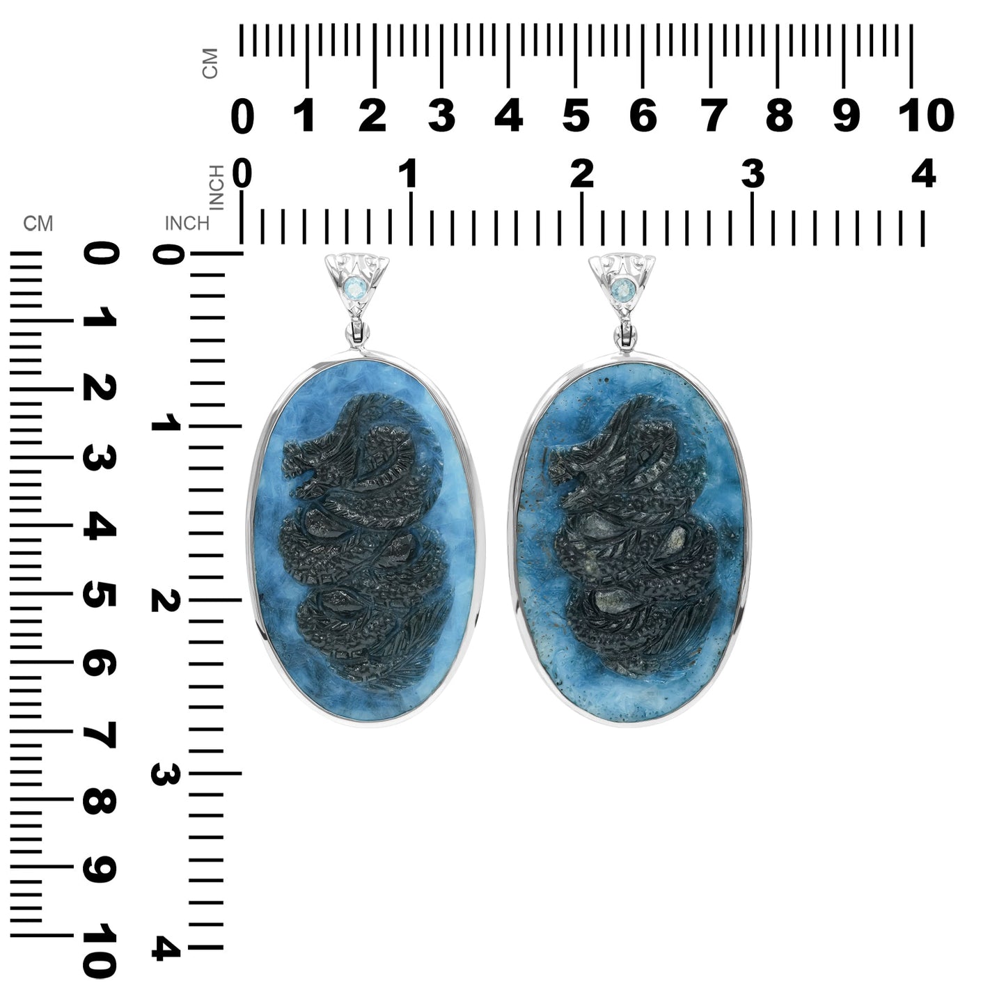 Starborn Carved Blue Ice Glacierite Dragon Oval Pendant in Sterling Silver - Large