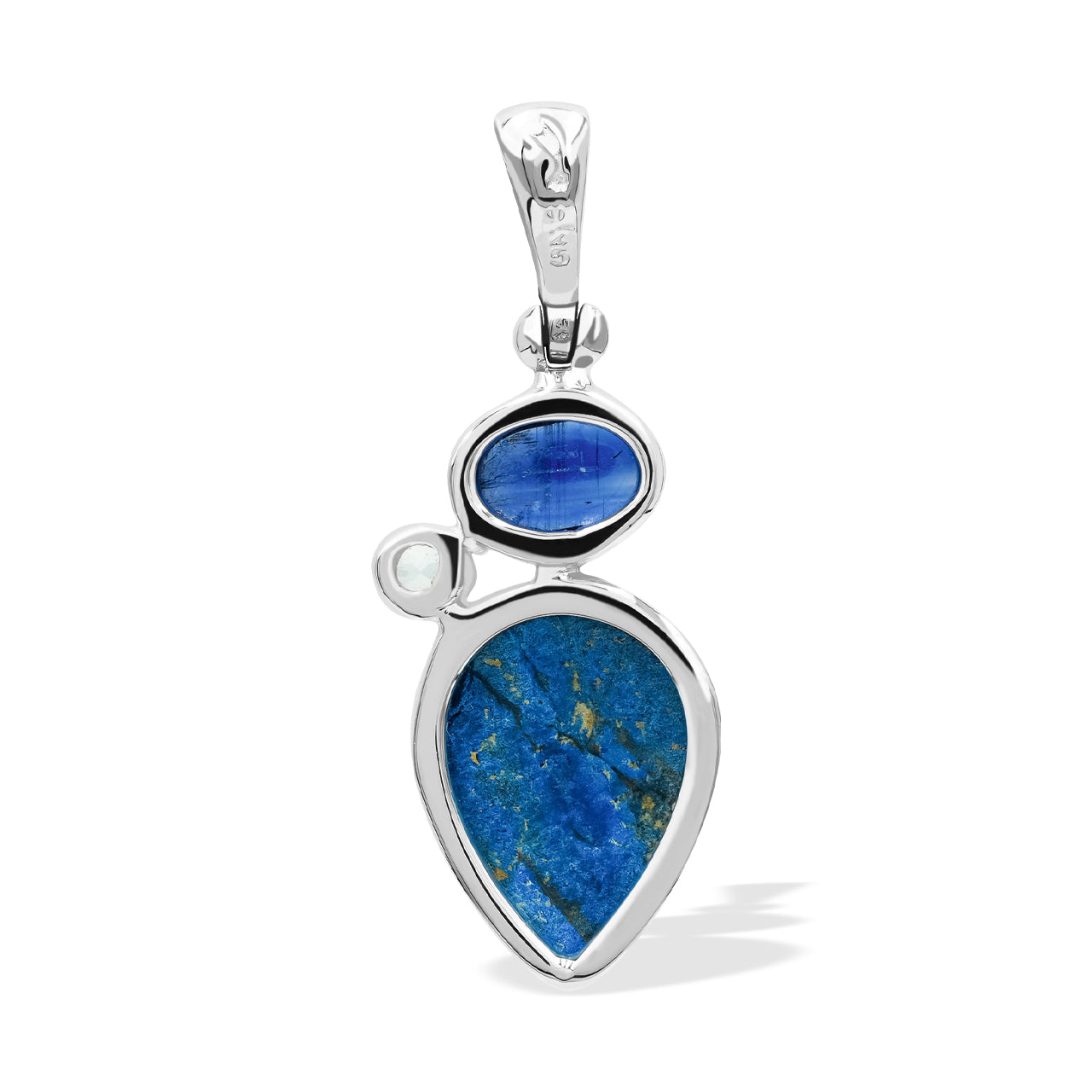 Starborn Kyanite, White Topaz, and Faceted Azurite Malachite Pendant in Sterling Silver