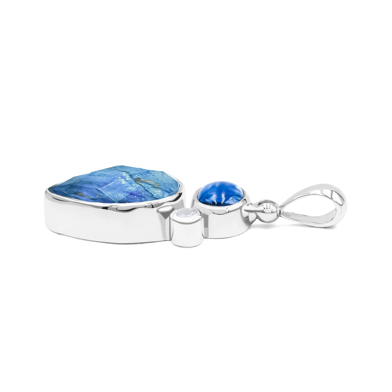 Starborn Kyanite, White Topaz, and Faceted Azurite Malachite Pendant in Sterling Silver