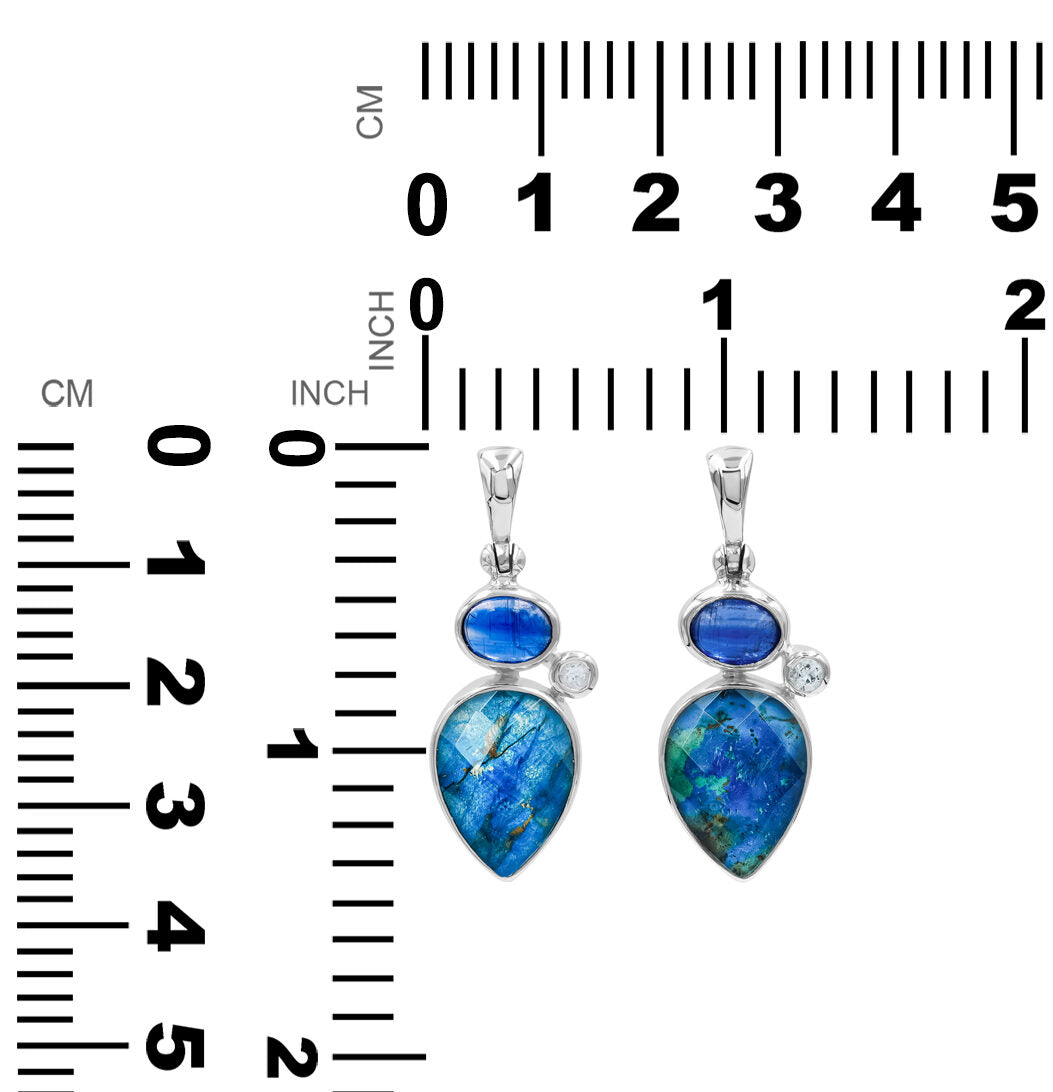 Starborn Kyanite, White Topaz, and Faceted Azurite Malachite Pendant in Sterling Silver