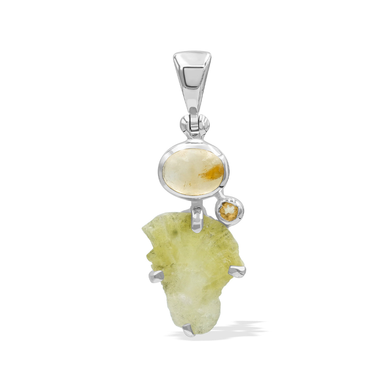Starborn Brucite and Citrine Pendant in Sterling Silver