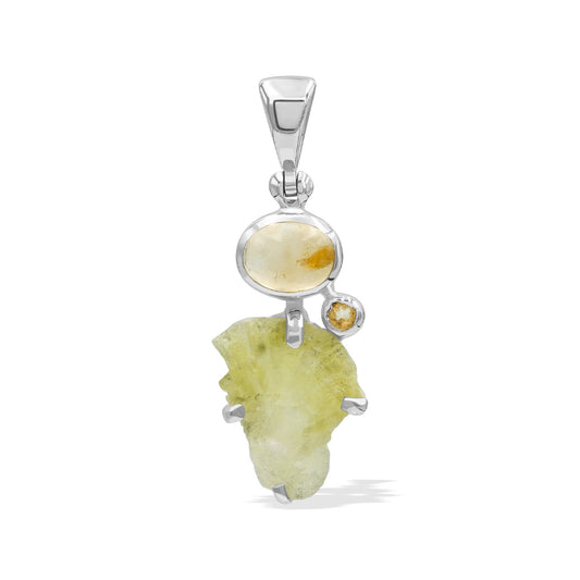 Starborn Brucite and Citrine Pendant in Sterling Silver