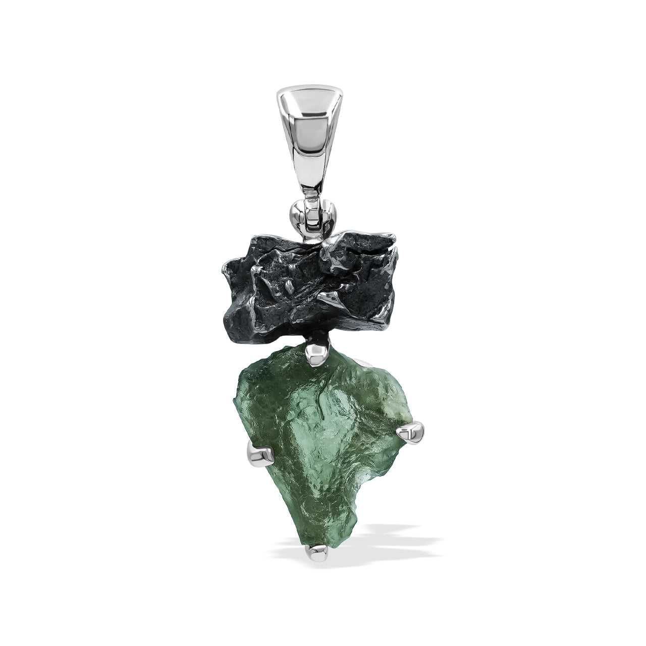 Starborn Moldavite & Campo del Cielo Meteorite Pendant in Sterling Silver