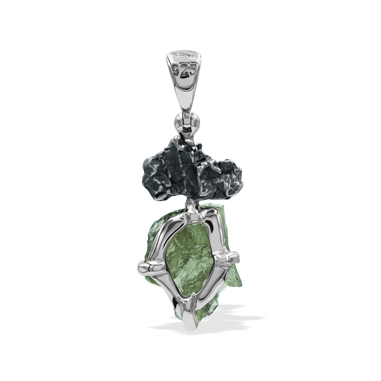 Starborn Moldavite & Campo del Cielo Meteorite Pendant in Sterling Silver