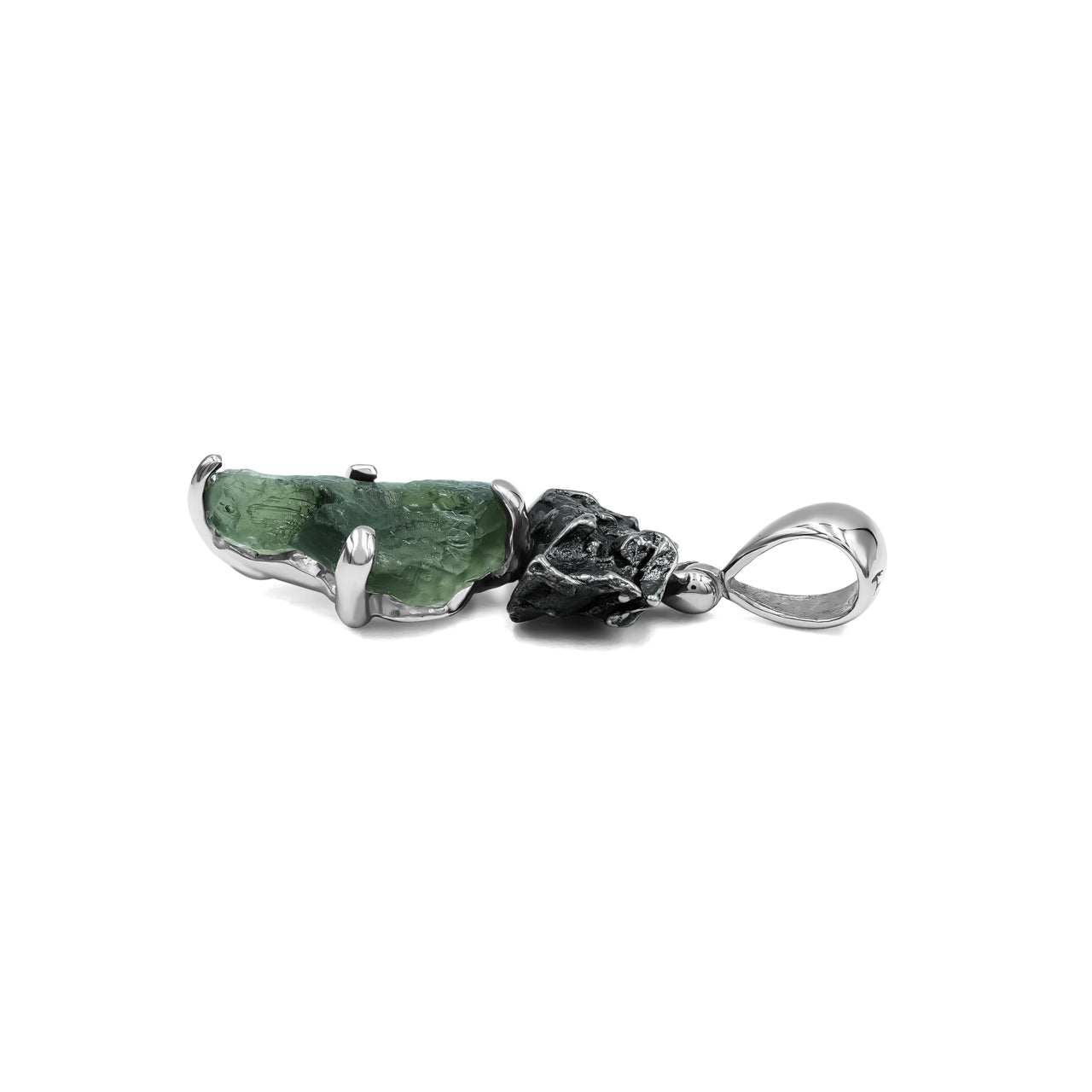 Starborn Moldavite & Campo del Cielo Meteorite Pendant in Sterling Silver
