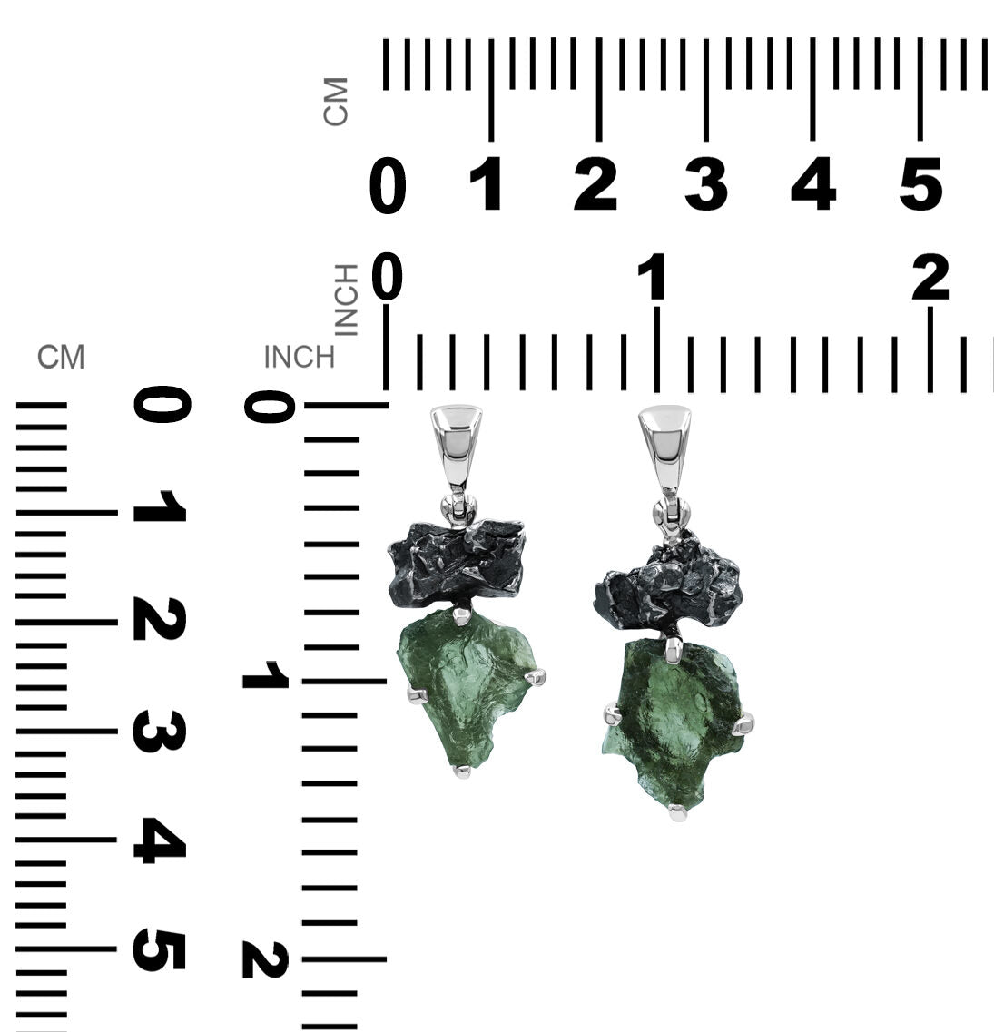 Starborn Moldavite & Campo del Cielo Meteorite Pendant in Sterling Silver